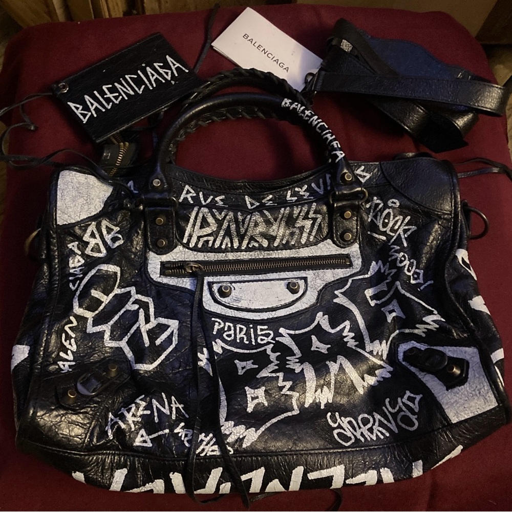 Balenciaga Black Tote with White Accents
